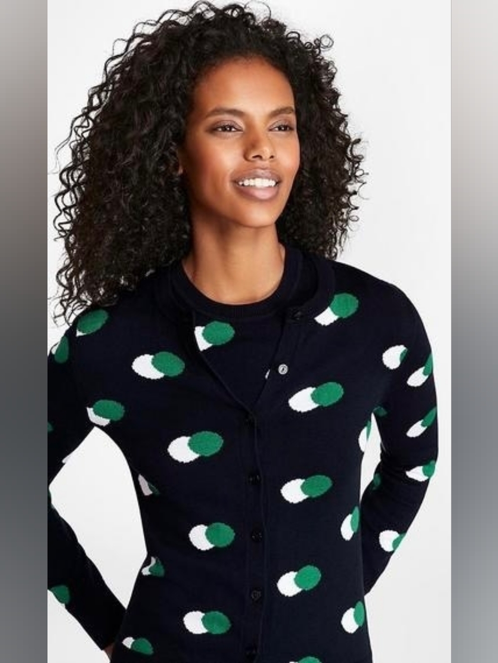 NWT $128 Brooks Brothers Black Cardigan Sweater w/Green & White Polka Dots, L! 🍁